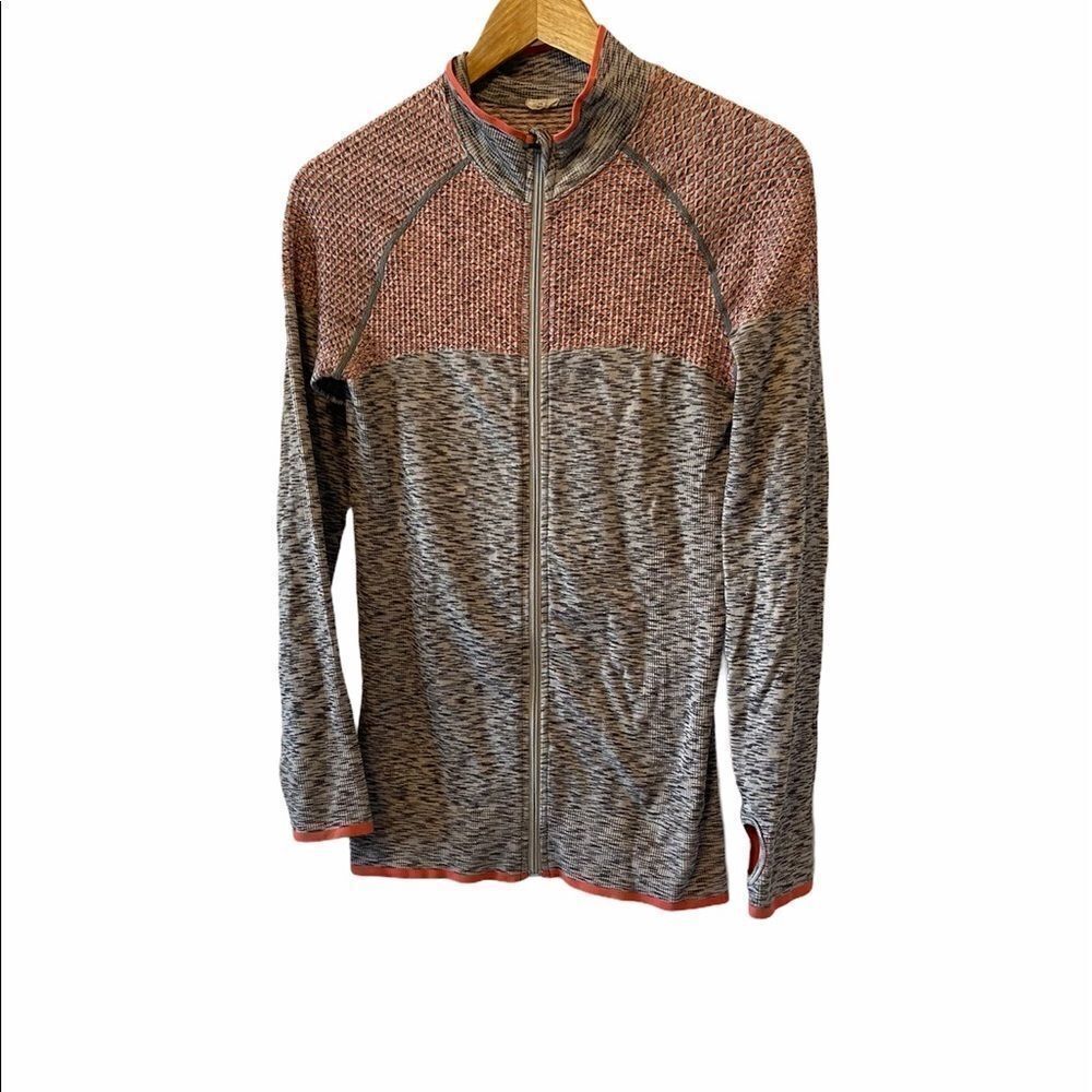 Grey&Orange Stretch Zip Up Athletic Sweater S